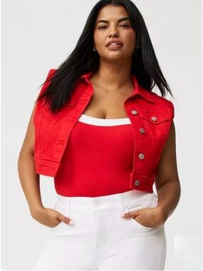 torrid Red Cropped Denim Vest sz 2X